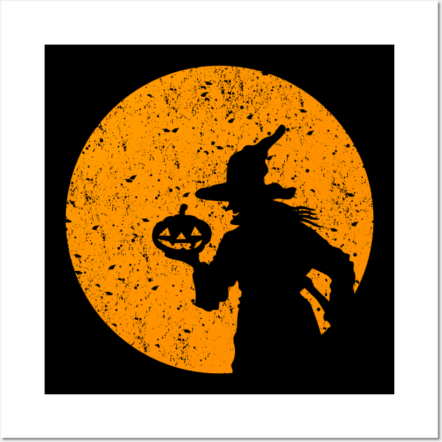 Halloween Moon Witch Pumpkin Wall Art by Shirtbubble